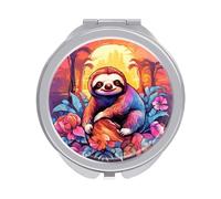 ERSTSNCK Jungle Sloth Compact Mirror for Purse, Double-Sided 1x/2x Magnifying Metal Pocket Makeup Mirrors, Folding Mini Vanity Mirror, Handheld Round Travel Cosmetic Mirrors for Women