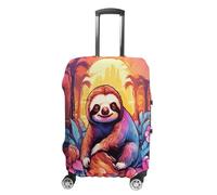 ERSTSNCK Jungle Sloth Luggage Suitcase Covers Elastic Washable Cute Luggage Protector Travel Suitcase Protective Cover For Adult (Fit 19-32 Inch Luggages) X-Large, white, S, Jungle Sloth