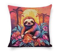 ERSTSNCK Jungle Sloth Pillow Covers 18"x18" Linen Throw Pillow Covers - Double Sided Decorative Square Cushion Cases for Sofa, Bed, Chair (No Insert Included)