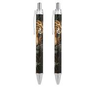 ERSTSNCK Jungle Tiger Black Ballpoint Pens Fine Point (0.5mm) Black Ink Pen Retractable Ball Point Pens with Comfortable Full Grip for Journaling, And Office Writing Ideal 2 PCS