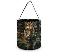 ERSTSNCK Jungle Tiger Halloween Candy Buckets Reusable Tote Candy Bag - Trick Or Treat Goody Bag with Handles