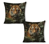 ERSTSNCK Jungle Tiger Pillow Covers 18"x18"（2pcs） Linen Throw Pillow Covers - Double Sided Decorative Square Cushion Cases for Sofa, Bed, Chair (No Insert Included)