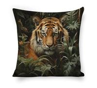 ERSTSNCK Jungle Tiger Pillow Covers 18"x18" Linen Throw Pillow Covers - Double Sided Decorative Square Cushion Cases for Sofa, Bed, Chair (No Insert Included)