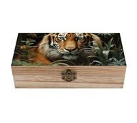 ERSTSNCK Jungle Tiger Wooden Storage Box Elegant Retro Jewelry Box with Hinged Lid Decorative Keepsake Boxes Decor Handmade Organizer Boxes for Wedding, Party, Gift, Diy Craft, Home Decor