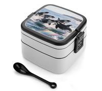 ERSTSNCK Killer Whale Bento Box 1000ml Leak Proof Lunch Container with Removable Dividers & Spoon - BPA-Free PP Stackable Lunch Box for Work, Office, Picnic, Travel, Dining Out
