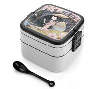 ERSTSNCK Kimono-wearing-witch-cat Bento Box 1000ml Leak Proof Lunch Container with Removable Dividers & Spoon - BPA-Free PP Stackable Lunch Box for Work, Office, Picnic, Travel, Dining Out