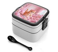 ERSTSNCK Korean Cute Cat Bento Box 1000ml Leak Proof Lunch Container with Removable Dividers & Spoon - BPA-Free PP Stackable Lunch Box for Work, Office, Picnic, Travel, Dining Out