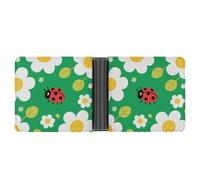 ERSTSNCK Ladybug Flower Print Wallet for Men Bifold Rfid Blocking Slim Money Clip Front Pocket Wallet Card Holder