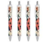 ERSTSNCK Ladybugs Pattern Infinite Speckled Black Ballpoint Pens Fine Point (0.5mm) Black Ink Pen Retractable Ball Point Pens with Comfortable Full Grip for Journaling, And Office Writing Ideal 4 PCS