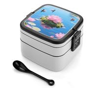 ERSTSNCK Lake Floating Bento Box 1000ml Leak Proof Lunch Container with Removable Dividers & Spoon - BPA-Free PP Stackable Lunch Box for Work, Office, Picnic, Travel, Dining Out
