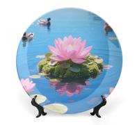 ERSTSNCK Lake Floating Ceramic Decorative Plate 8inch Bone China Wall Hanging Ornament Plates Bohemian Style Dinner Plate with Stand Cabinet Display Plates for Home Art Decor
