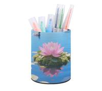 ERSTSNCK Lake Floating Pen Holder, Pencil Holder Desktop Stationery Organizer Round Leather Pencil Cup Makeup Brush Storage Box for Office Home And Stationary Supplies