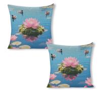 ERSTSNCK Lake Floating Pillow Covers 18"x18"（2pcs） Linen Throw Pillow Covers - Double Sided Decorative Square Cushion Cases for Sofa, Bed, Chair (No Insert Included)