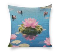 ERSTSNCK Lake Floating Pillow Covers 18"x18" Linen Throw Pillow Covers - Double Sided Decorative Square Cushion Cases for Sofa, Bed, Chair (No Insert Included)