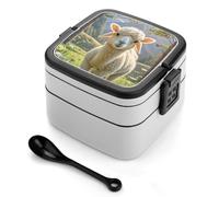 ERSTSNCK Lamb Bento Box 1000ml Leak Proof Lunch Container with Removable Dividers & Spoon - BPA-Free PP Stackable Lunch Box for Work, Office, Picnic, Travel, Dining Out