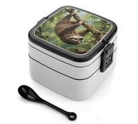 ERSTSNCK Lazy Sloth Bento Box 1000ml Leak Proof Lunch Container with Removable Dividers & Spoon - BPA-Free PP Stackable Lunch Box for Work, Office, Picnic, Travel, Dining Out
