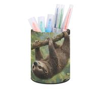 ERSTSNCK Lazy Sloth Pen Holder, Pencil Holder Desktop Stationery Organizer Round Leather Pencil Cup Makeup Brush Storage Box for Office Home And Stationary Supplies