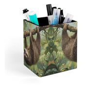 ERSTSNCK Lazy Sloth Pen Holder, Pencil Holder Desktop Stationery Organizer Square Leather Pencil Cup Makeup Brush Storage Box for Office Home And Stationary Supplies
