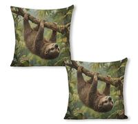 ERSTSNCK Lazy Sloth Pillow Covers 18"x18"（2pcs） Linen Throw Pillow Covers - Double Sided Decorative Square Cushion Cases for Sofa, Bed, Chair (No Insert Included)