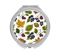ERSTSNCK Leaves and Berries Compact Mirror for Purse, Double-Sided 1x/2x Magnifying Metal Pocket Makeup Mirrors, Folding Mini Vanity Mirror, Handheld Round Travel Cosmetic Mirrors for Women