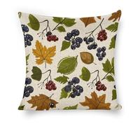ERSTSNCK Leaves and Berries Pillow Covers 18"x18" Linen Throw Pillow Covers - Double Sided Decorative Square Cushion Cases for Sofa, Bed, Chair (No Insert Included)