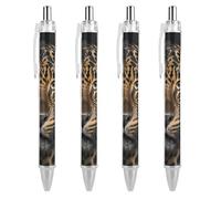 ERSTSNCK Leopard Black Ballpoint Pens Fine Point (0.5mm) Black Ink Pen Retractable Ball Point Pens with Comfortable Full Grip for Journaling, And Office Writing Ideal 4 PCS