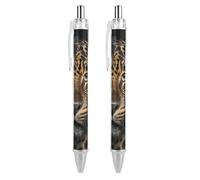 ERSTSNCK Leopard Black Ballpoint Pens Fine Point (0.5mm) Black Ink Pen Retractable Ball Point Pens with Comfortable Full Grip for Journaling, And Office Writing Ideal 2 PCS