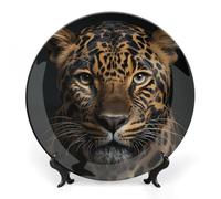 ERSTSNCK Leopard Ceramic Decorative Plate 6inch Bone China Wall Hanging Ornament Plates Bohemian Style Dinner Plate with Stand Cabinet Display Plates for Home Art Decor