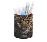 ERSTSNCK Leopard Pen Holder, Pencil Holder Desktop Stationery Organizer Round Leather Pencil Cup Makeup Brush Storage Box for Office Home And Stationary Supplies