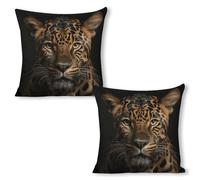 ERSTSNCK Leopard Pillow Covers 18"x18"（2pcs） Linen Throw Pillow Covers - Double Sided Decorative Square Cushion Cases for Sofa, Bed, Chair (No Insert Included)