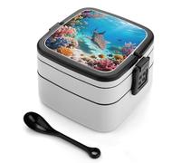 ERSTSNCK Leopard Shark Bento Box 1000ml Leak Proof Lunch Container with Removable Dividers & Spoon - BPA-Free PP Stackable Lunch Box for Work, Office, Picnic, Travel, Dining Out