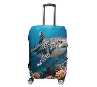 ERSTSNCK Leopard Shark Luggage Suitcase Covers Elastic Washable Cute Luggage Protector Travel Suitcase Protective Cover For Adult (Fit 19-32 Inch Luggages), white, L, Leopard Shark