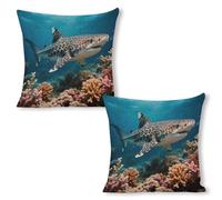ERSTSNCK Leopard Shark Pillow Covers 18"x18"（2pcs） Linen Throw Pillow Covers - Double Sided Decorative Square Cushion Cases for Sofa, Bed, Chair (No Insert Included)