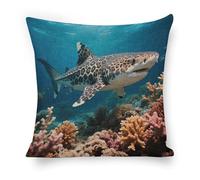 ERSTSNCK Leopard Shark Pillow Covers 18"x18" Linen Throw Pillow Covers - Double Sided Decorative Square Cushion Cases for Sofa, Bed, Chair (No Insert Included)