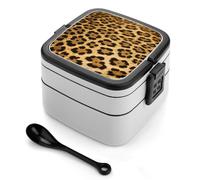 ERSTSNCK Leopard Skin Bento Box 1000ml Leak Proof Lunch Container with Removable Dividers & Spoon - BPA-Free PP Stackable Lunch Box for Work, Office, Picnic, Travel, Dining Out