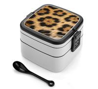 ERSTSNCK Leopard Skin Printed Bento Box 1000ml Leak Proof Lunch Container with Removable Dividers & Spoon - BPA-Free PP Stackable Lunch Box for Work, Office, Picnic, Travel, Dining Out