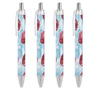 ERSTSNCK Light Blue Pattern Black Ballpoint Pens Fine Point (0.5mm) Black Ink Pen Retractable Ball Point Pens with Comfortable Full Grip for Journaling, And Office Writing Ideal 4 PCS