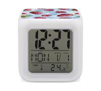 ERSTSNCK Light Blue Pattern Night Light Alarm Clock LED Display Alarms for Bedroom Smart Digital Alarm Clock Wtih 7 Colorful Ambient Lights Sleep Timer for Heavy Sleepers Simple Operation