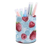 ERSTSNCK Light Blue Pattern Pen Holder, Pencil Holder Desktop Stationery Organizer Round Leather Pencil Cup Makeup Brush Storage Box for Office Home And Stationary Supplies