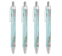 ERSTSNCK Light Blue Style Flowers Black Ballpoint Pens Fine Point (0.5mm) Black Ink Pen Retractable Ball Point Pens with Comfortable Full Grip for Journaling, And Office Writing Ideal 4 PCS