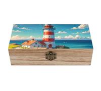 ERSTSNCK Lighthouse Diamond Paint Wooden Storage Box Elegant Retro Jewelry Box with Hinged Lid Decorative Keepsake Boxes Decor Handmade Organizer Boxes for Wedding, Party, Gift, Diy Craft, Home Decor