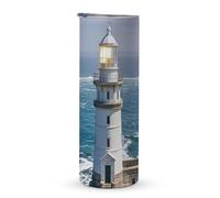 ERSTSNCK Lighthouse Sandbeach Tumbler with Lid And Straw, 20 Oz Slim Stainless Steel Water Bottle Travel Coffee Mug Double Wall Insulated Cup Gifts for Women Men