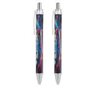 ERSTSNCK Lion in Mystical Starry Night Black Ballpoint Pens Fine Point (0.5mm) Black Ink Pen Retractable Ball Point Pens with Comfortable Full Grip for Journaling, And Office Writing Ideal 2 PCS