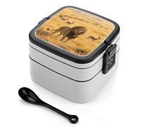 ERSTSNCK Lion on Savanna Bento Box 1000ml Leak Proof Lunch Container with Removable Dividers & Spoon - BPA-Free PP Stackable Lunch Box for Work, Office, Picnic, Travel, Dining Out