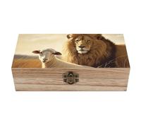 ERSTSNCK Lion Sheep Wooden Storage Box Elegant Retro Jewelry Box with Hinged Lid Decorative Keepsake Boxes Decor Handmade Organizer Boxes for Wedding, Party, Gift, Diy Craft, Home Decor