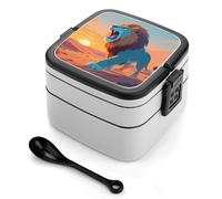 ERSTSNCK Lions in The Desert Bento Box 1000ml Leak Proof Lunch Container with Removable Dividers & Spoon - BPA-Free PP Stackable Lunch Box for Work, Office, Picnic, Travel, Dining Out