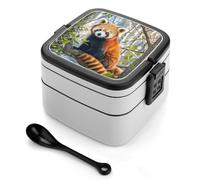 ERSTSNCK Little Red Panda Bento Box 1000ml Leak Proof Lunch Container with Removable Dividers & Spoon - BPA-Free PP Stackable Lunch Box for Work, Office, Picnic, Travel, Dining Out