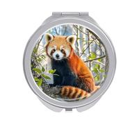 ERSTSNCK Little Red Panda Compact Mirror for Purse, Double-Sided 1x/2x Magnifying Metal Pocket Makeup Mirrors, Folding Mini Vanity Mirror, Handheld Round Travel Cosmetic Mirrors for Women
