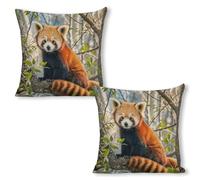 ERSTSNCK Little Red Panda Pillow Covers 18"x18"（2pcs） Linen Throw Pillow Covers - Double Sided Decorative Square Cushion Cases for Sofa, Bed, Chair (No Insert Included)