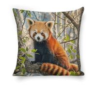 ERSTSNCK Little Red Panda Pillow Covers 18"x18" Linen Throw Pillow Covers - Double Sided Decorative Square Cushion Cases for Sofa, Bed, Chair (No Insert Included)